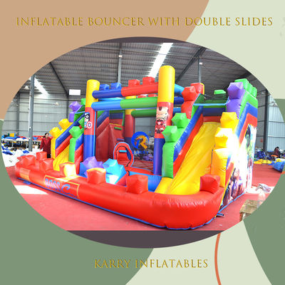 PVC 23ft crossover bouwblok kasteel opblaasbaar springhuis met glij en blazer
