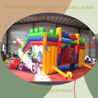 PVC 23ft crossover bouwblok kasteel opblaasbaar springhuis met glij en blazer