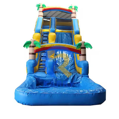 CE-standaard Air Blower Accessoires voor buiten Blauwe Palmboom opblaasbare waterglijbaan