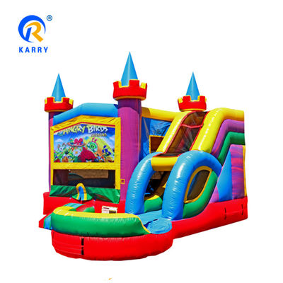 Blue Rental opblaasbaar springkasteel met bevroren thema Combo springkasteel met glijbaan