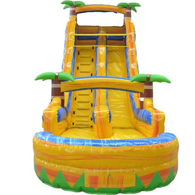 Commerciële gelegenheden Meerdere kleuren palmboom opblaasbare waterslide met klein zwembad