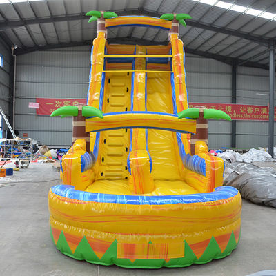 Commerciële gelegenheden Meerdere kleuren palmboom opblaasbare waterslide met klein zwembad