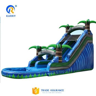 Kleurrijke palmboom ontwerpen opblaasbare waterslide voor speeltuin 15ft commerciële graad