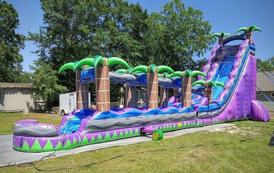 Digitaal drukken Paarse palmboom commerciële opblaasbare waterslide voor volwassenen en kinderen