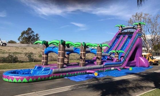 Digitaal drukken Paarse palmboom commerciële opblaasbare waterslide voor volwassenen en kinderen