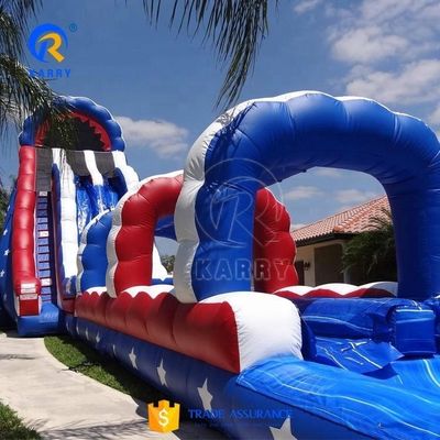 Buiten commerciële opblaasbare waterslippen met Amerikaanse vlag stijl en Super Long Slip Lane