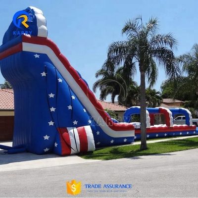 Buiten commerciële opblaasbare waterslippen met Amerikaanse vlag stijl en Super Long Slip Lane