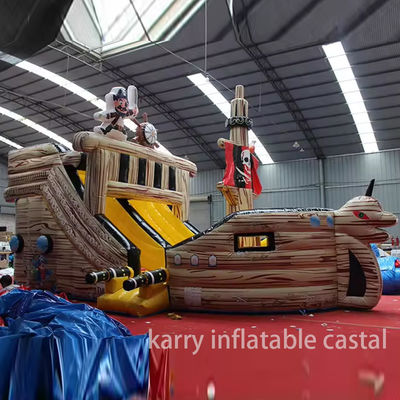 Volledig gedrukt PVC-materiaal opblaasbaar piratenschip droog glijbaan voor kinderen