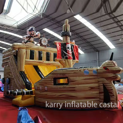 Volledig gedrukt PVC-materiaal opblaasbaar piratenschip droog glijbaan voor kinderen