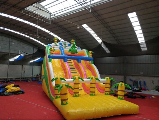 Commercieel pretpark waterglijbaan ontwerp regenwoud opblaasbaar met springhuis