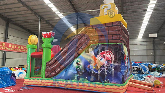 Springende glijbaan met reparatie-kits Commercieel PVC opblaasbaar Mario Fun City Park