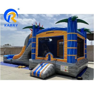 Zeevervoer PVC Palmboom Bouncy Castle Slide Combo Opblaasbaar Bounce House met glijbaan