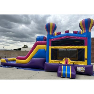 Gepersonaliseerd logo geaccepteerd amusement modulair modern regenboog water glijbaan Bounce House Combo