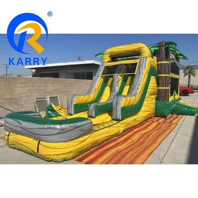 Aanpasbaar Big Palm Tree Bouncy Castle Slide Combo met Air Pool en Blower inbegrepen