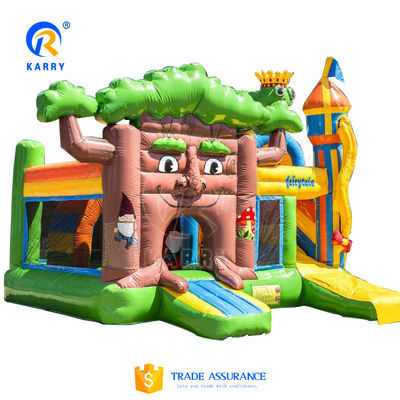 Drie giraffe glijbanen combinatie met obstakel air bounce huis commercieel opblaasbaar