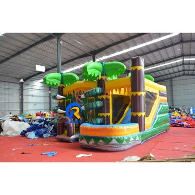 Kinderen Outdoor Avontuur opblaasbare uitsmijter waterglijbaan met Dinosaurus Bounce House