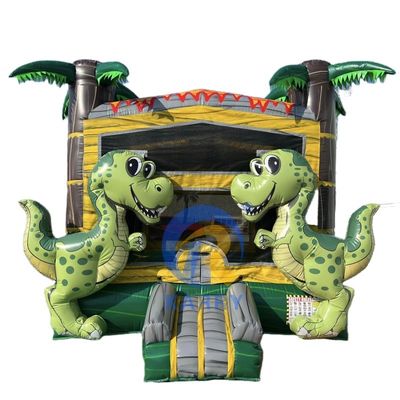 Tropische Dinosaurus Commercieel opblaasbaar kasteel feest verhuur met aangepast logo gedrukt