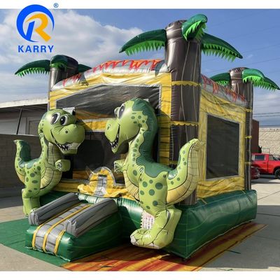 Tropische Dinosaurus Commercieel opblaasbaar kasteel feest verhuur met aangepast logo gedrukt