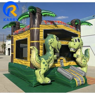 Tropische Dinosaurus Commercieel opblaasbaar kasteel feest verhuur met aangepast logo gedrukt