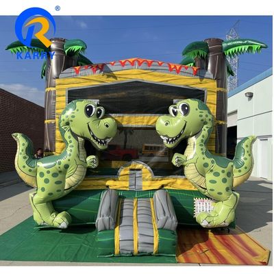 Tropische Dinosaurus Commercieel opblaasbaar kasteel feest verhuur met aangepast logo gedrukt
