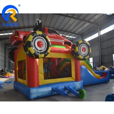 Indoor en Outdoor Kids Game Amusement Commerciële auto opblaasbaar kasteel combo met glijbaan