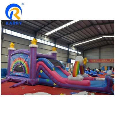 Digitaal afdrukken opblaasbare regenboog eenhoorn bouncy house slide combo voor indoor party