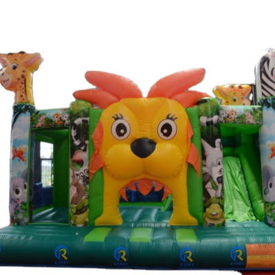 Kinderen pretpark Trampoline met interne glijbaan aangepast Jungle Lion King