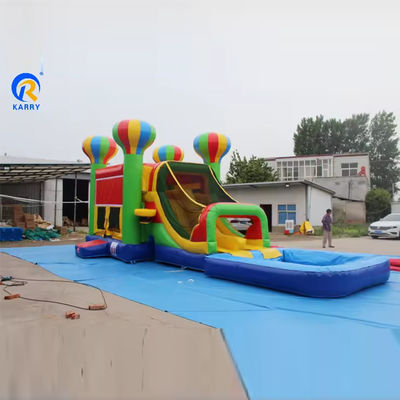 Kinderen PVC lonken opblaasbare kasteel glij set met kleurrijke ballonnen en springhuis
