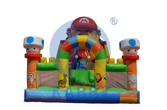 EN71/CE-gecertificeerde opblaasbare Mario-themapark, uitsmijter-glijbaan voor kinderen en volwassenen