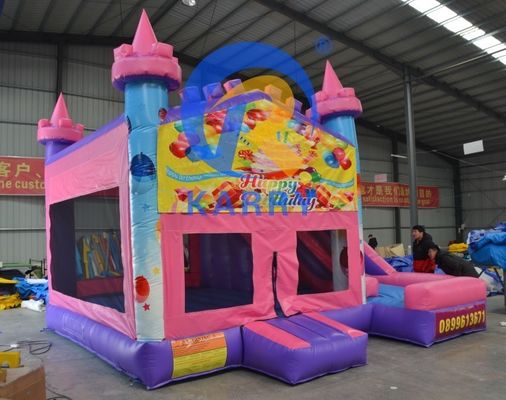14 Jaar oud PVC verjaardagsfeest opblaasbaar springkasteel met glijbaan 5*5m en accessoires