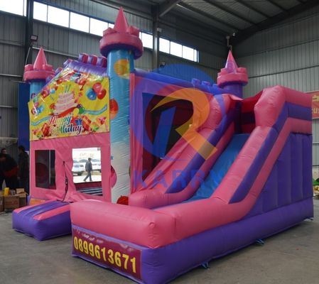 14 Jaar oud PVC verjaardagsfeest opblaasbaar springkasteel met glijbaan 5*5m en accessoires