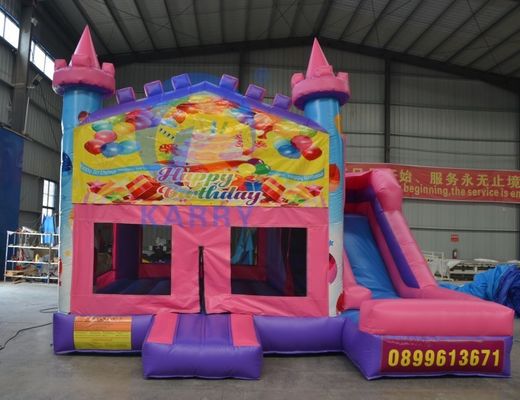 14 Jaar oud PVC verjaardagsfeest opblaasbaar springkasteel met glijbaan 5*5m en accessoires