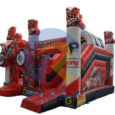 Bouncy Red 3D Racing Castle Slide Combo met opblaasbaar Bouncer Castle en logo aangepast
