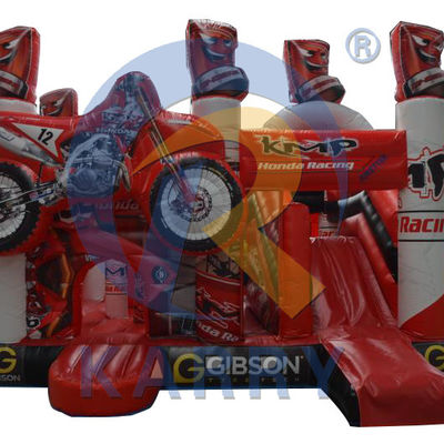 Bouncy Red 3D Racing Castle Slide Combo met opblaasbaar Bouncer Castle en logo aangepast