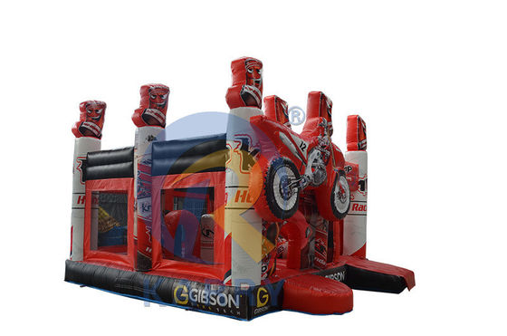 Bouncy Red 3D Racing Castle Slide Combo met opblaasbaar Bouncer Castle en logo aangepast