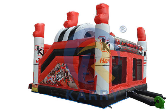 Bouncy Red 3D Racing Castle Slide Combo met opblaasbaar Bouncer Castle en logo aangepast