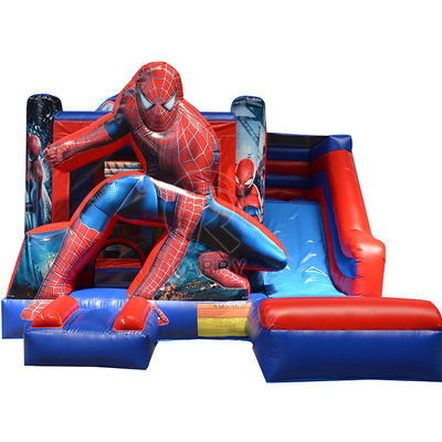 Commerciële opblaasbare Spiderman springhuis met slide EN14960 gecertificeerd PVC materiaal