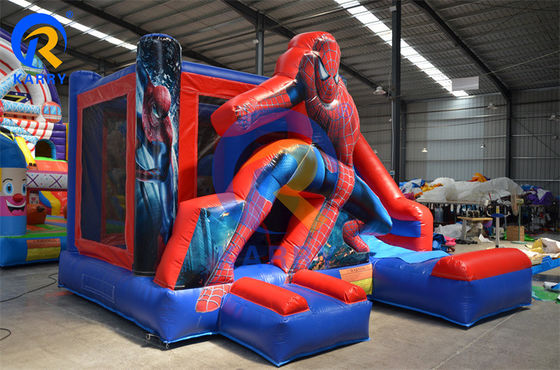 Commerciële opblaasbare Spiderman springhuis met slide EN14960 gecertificeerd PVC materiaal