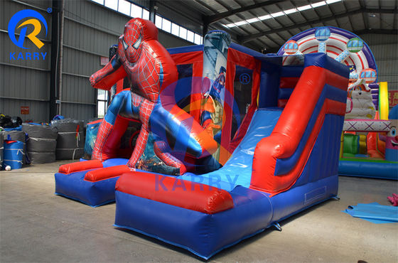 Commerciële opblaasbare Spiderman springhuis met slide EN14960 gecertificeerd PVC materiaal