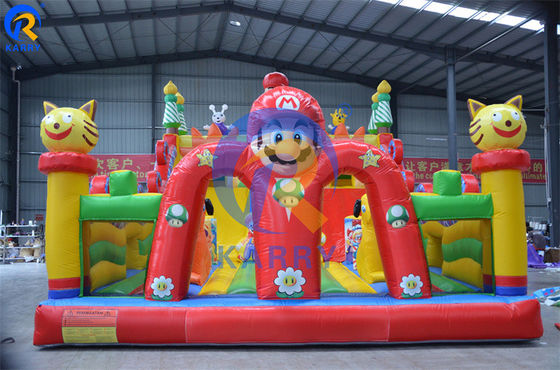 Gepersonaliseerde kleur Commerciële kwaliteit Buitenopblaasbare Mario Theme Bouncer Slide Combo