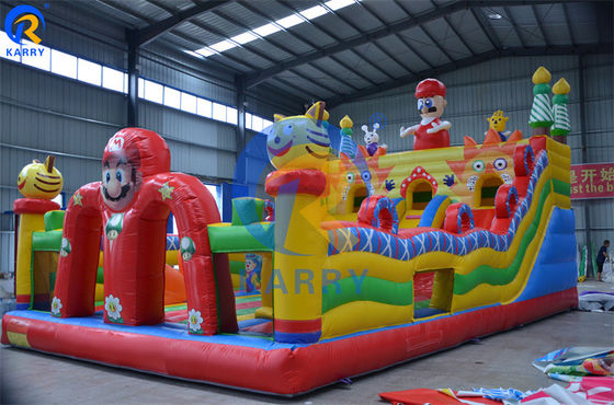 Gepersonaliseerde kleur Commerciële kwaliteit Buitenopblaasbare Mario Theme Bouncer Slide Combo