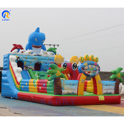 Happy Water World opblaasbaar springkasteel met droog glijbaan en zeebouncer