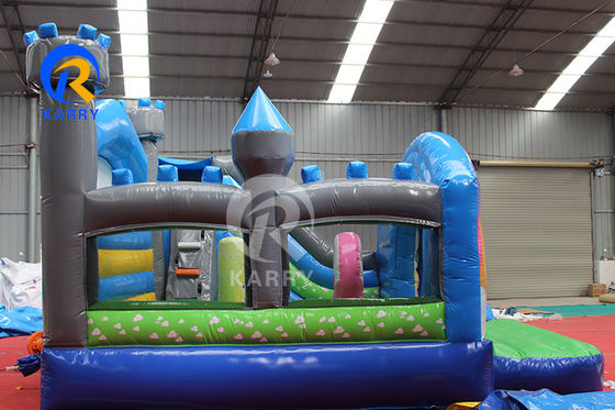 Regenboog PVC opblaasbare trampoline commerciële eenhoorn uitsmijter met glij- en blaas