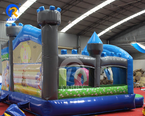 Regenboog PVC opblaasbare trampoline commerciële eenhoorn uitsmijter met glij- en blaas