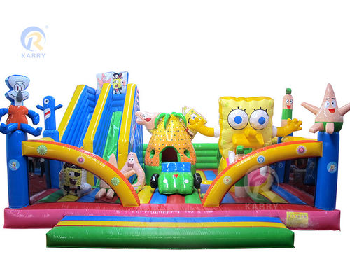 Opblaasbaar waterplezierpark Cartoon Sponge Fun City met glijbaan en springkasteel