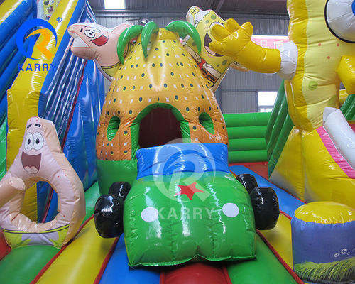 Opblaasbaar waterplezierpark Cartoon Sponge Fun City met glijbaan en springkasteel