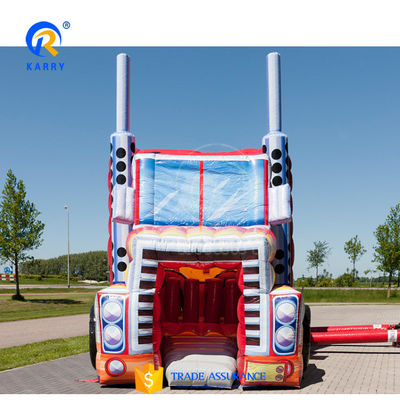OEM aanvaardbaar opblaasbare grote rode truck kasteel glijcombo voor kinderen met blazer en glij