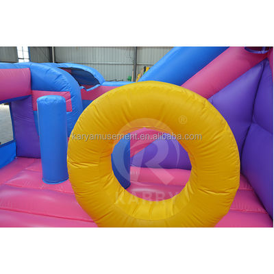 Outdoor commercieel kind obstakel toboggan opblaasbaar springhuis eenhoorn regenboog thema