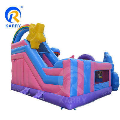 Outdoor Fun Commercial 0.55mm PVC Rainbow Unicorn opblaasbare uitschuiver met natte droog glijbaan