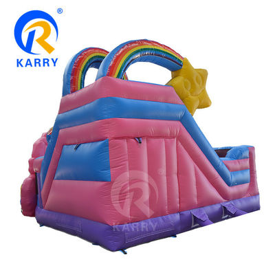 Outdoor Fun Commercial 0.55mm PVC Rainbow Unicorn opblaasbare uitschuiver met natte droog glijbaan